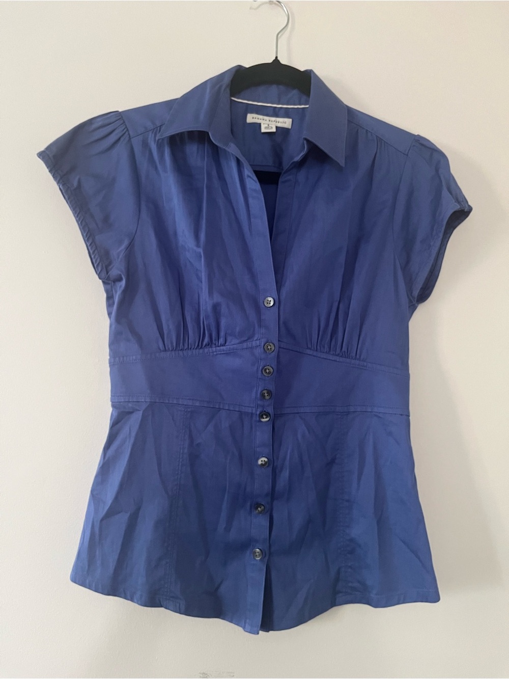 Vintage Y2K Banana Republic Blue Button Up Peplum Top 4 Cotton Office Preppy